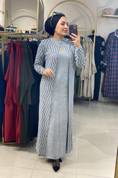 Elbiseli triko takım Gri