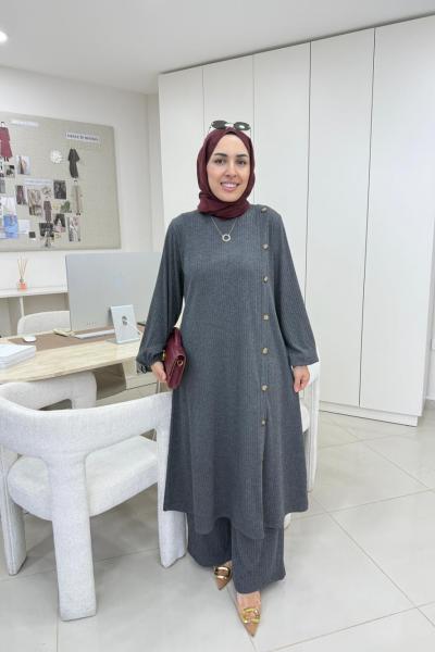 Çubuk Düğme Detaylı Takım Antrasit