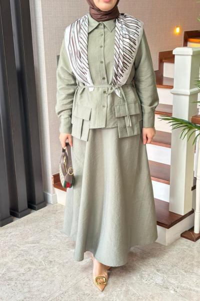 Cep Detaylı Cupra Etekli Takım Haki