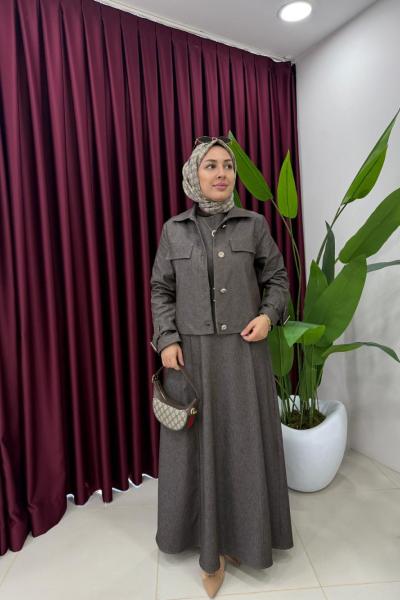 Ceketli Kot Elbise Kahverengi