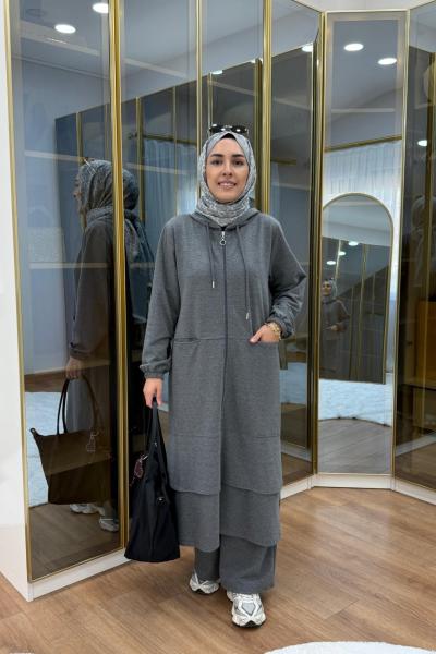 Aller Detaylı Kapüşonlu İkili Takım Antrasit