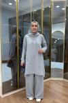 Önü Kısa Arkası Uzun İki İplik Takım Gri Melanj