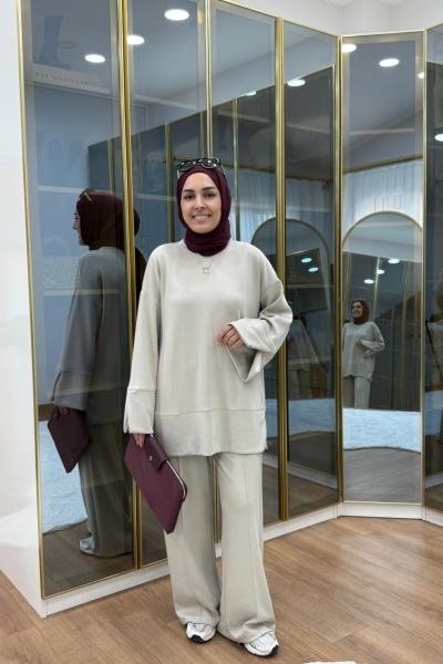 Yırtma Detaylı Oysho İkiiplik Takım Bej