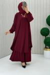 Suzan Piliseli Pantolonlu Takım Bordo