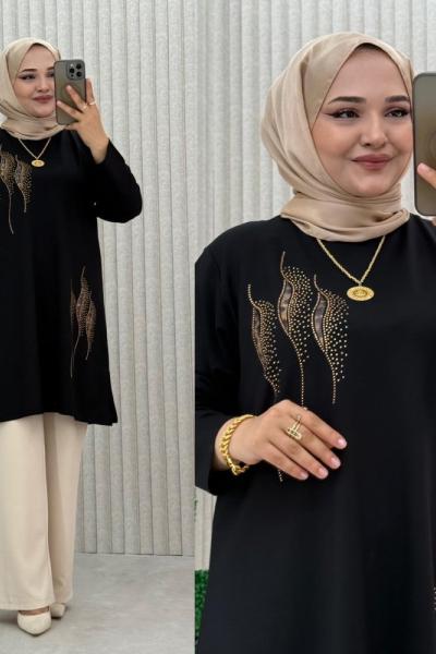 Çiçek Tunik Siyah