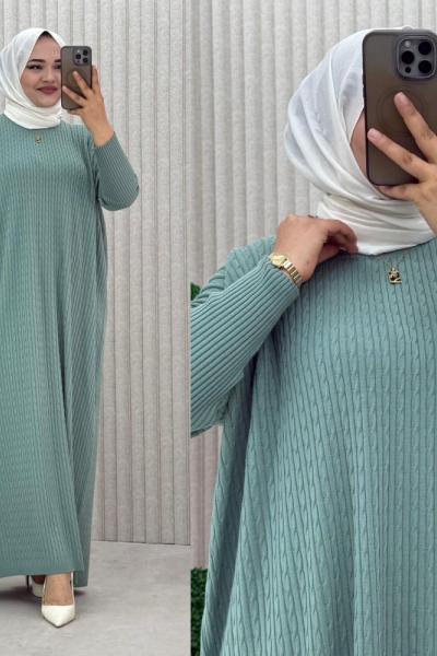 Piraye Triko Elbise  Mint Yeşili