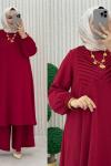 zümrüt pantolonlu takım  Bordo