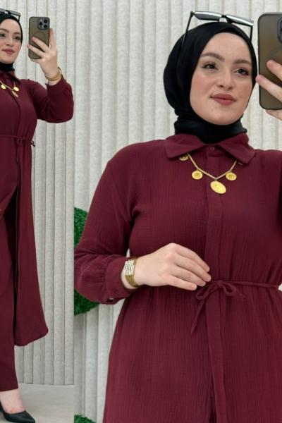 Serçe pantolonlu takım Bordo