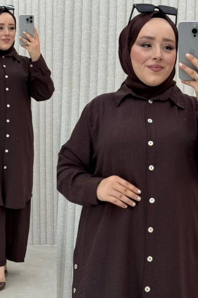 Selena pantolonlu takım Kahverengi