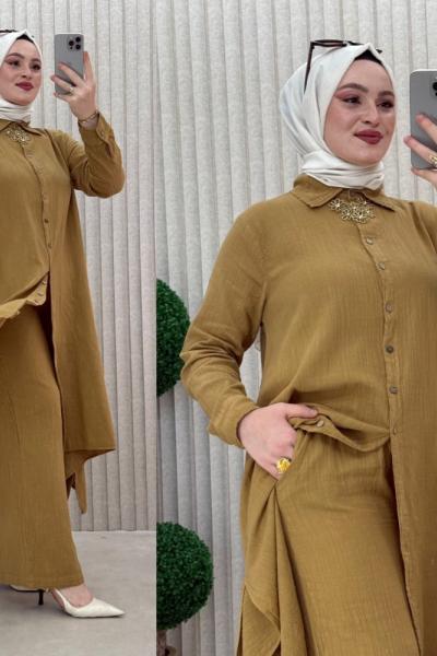 Burçin pantolonlu takım Hardal Sarısı
