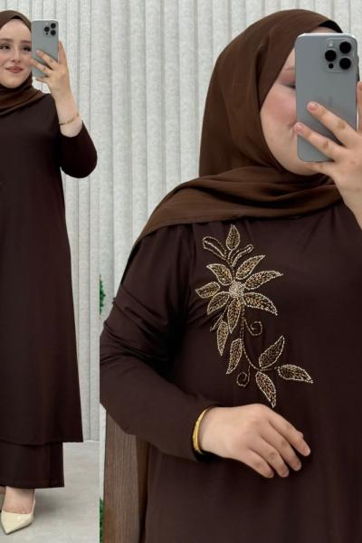 Müyesser pantolonlu takım  Kahverengi