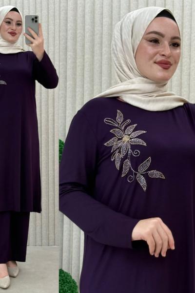 Müyesser pantolonlu takım  Mürdüm