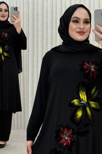 Sonay çiçekli takım Siyah