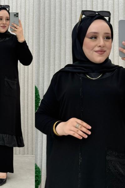 Feza fırfır detaylı takım Siyah