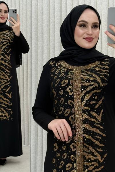Ceyda Taşlı Elbise siyah gold