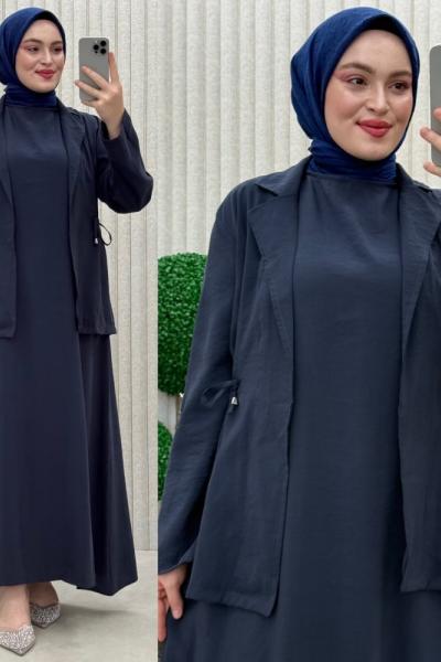 Gülsüm ceketli Elbise takım Lacivert