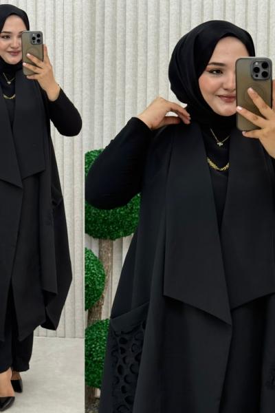 File Detaylı yelek Siyah