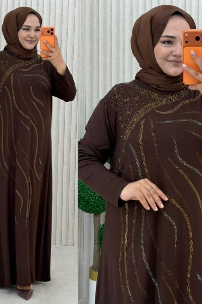 Lal Taşlı Elbise Kahverengi