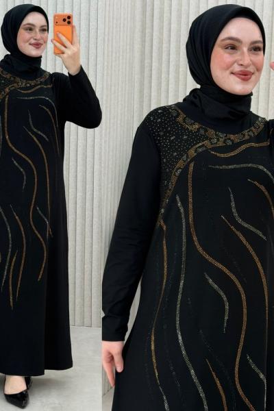 Lal Taşlı Elbise Siyah
