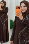 Nora Taş İşlemeli Elbise Kahverengi