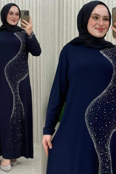 Nora Taş İşlemeli Elbise Lacivert
