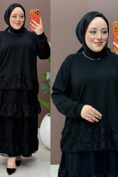 Yonca etekli takım Siyah