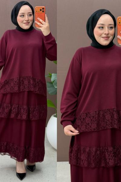 Yonca etekli takım Bordo