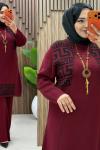 Sıla Triko Pantolonlu Takım Bordo