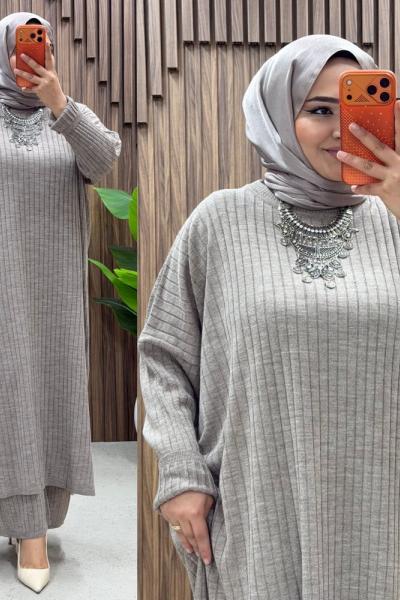 Mısra Pantolonlu Takım Vizon