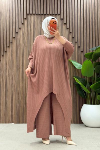 Zeyna triko pantolonlu takım Gül